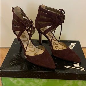Sam Edelman Wine Colored Suede Lace Up Heels